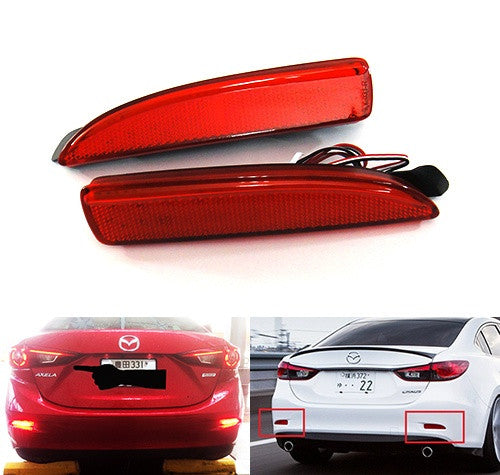 2x LED Bumper Reflector Assembly Red lens Tail Brake Light Red Mazda 3 5 6