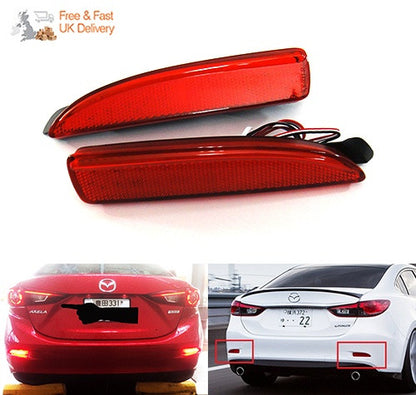 2x LED Bumper Reflector Assembly Red lens Tail Brake Light Red Mazda 3 5 6