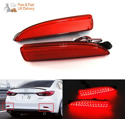 2x LED Bumper Reflector Assembly Red lens Tail Brake Light Red Mazda 3 5 6
