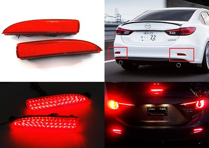 2x LED Bumper Reflector Assembly Red lens Tail Brake Light Red Mazda 3 5 6