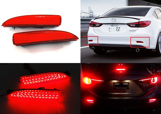 2x LED Bumper Reflector Assembly Red lens Tail Brake Light Red Mazda 3 5 6