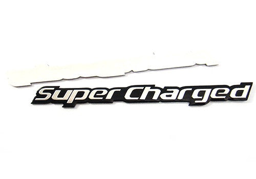 2x SUPERCHARGED aluminium emblem badge sticker chrome ~13x1.2cm