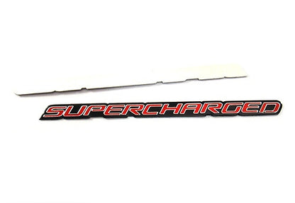 2x SUPERCHARGED aluminium emblem badge sticker red ~17x1cm