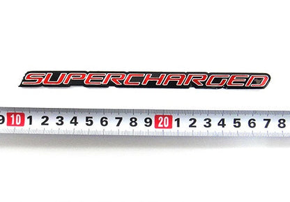 2x SUPERCHARGED aluminium emblem badge sticker red ~17x1cm
