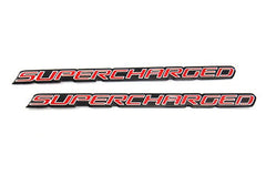 2x SUPERCHARGED aluminium emblem badge sticker red ~17x1cm