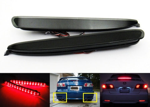2x LED Bumper Reflector Black Smoked lens Tail Brake Light lamp Red 03-08 Mazda6 Mazda 6