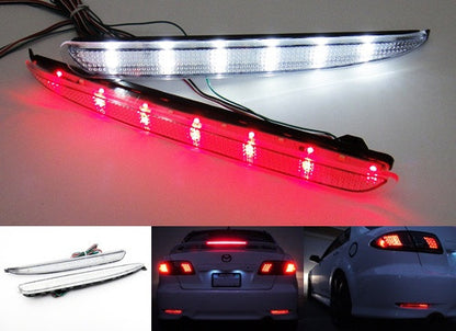 2x LED Bumper Reflector Clear lens Tail Brake Light Red Backup lamp White 03-08 Mazda6 Mazda 6