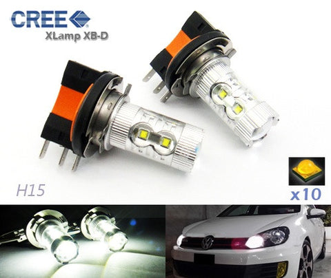 2 pieces of H15 64176 10X CREE XB-D LED Projector Light bulb 50W white