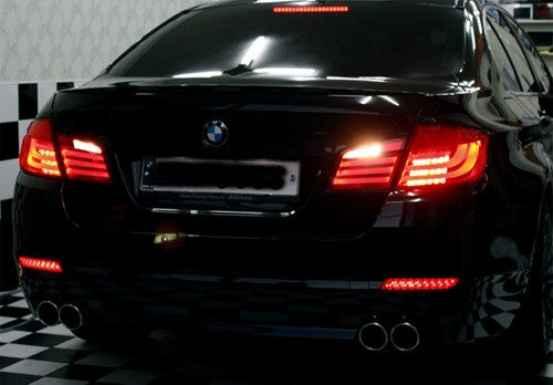 2x LED Bumper Reflector Black Smoked lens Tail Brake Light lamp Red 2010+ BMW 5-series F10 F18