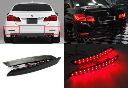 2x LED Bumper Reflector Black Smoked lens Tail Brake Light lamp Red 2010+ BMW 5-series F10 F18