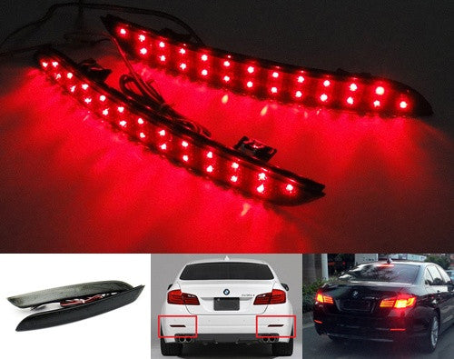 2x LED Bumper Reflector Black Smoked lens Tail Brake Light lamp Red 2010+ BMW 5-series F10 F18