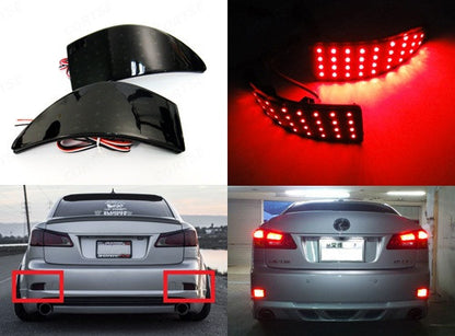 2x LED Bumper Reflector Black Smoked lens Tail Brake Light lamp Red XE20 2006-13 Lexus IS 250 350