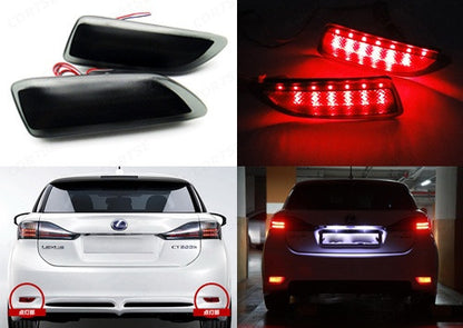 2x LED Bumper Reflector Black Smoked lens Tail Brake Light lamp Red 2011+ CT200h Corolla
