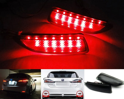 2x LED Bumper Reflector Black Smoked lens Tail Brake Light lamp Red 2011+ CT200h Corolla