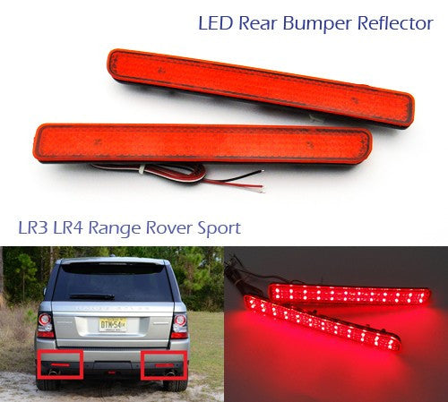 2x LED Bumper Reflector Red lens Tail Brake Light Red Discovery 3 4 LR3 LR4 Range Rover Sport