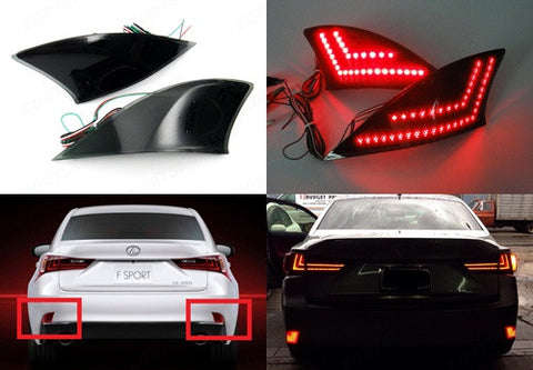 2x LED Bumper Reflector Black Smoked lens Tail Brake Light lamp Red XE30 2013+ Lexus IS 250 350