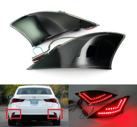 2x LED Bumper Reflector Black Smoked lens Tail Brake Light lamp Red XE30 2013+ Lexus IS 250 350