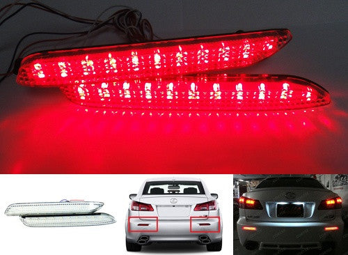 2 pieces of LED Bumper Reflector Clear lens Tail Brake Light lamp Red Alphard 08+