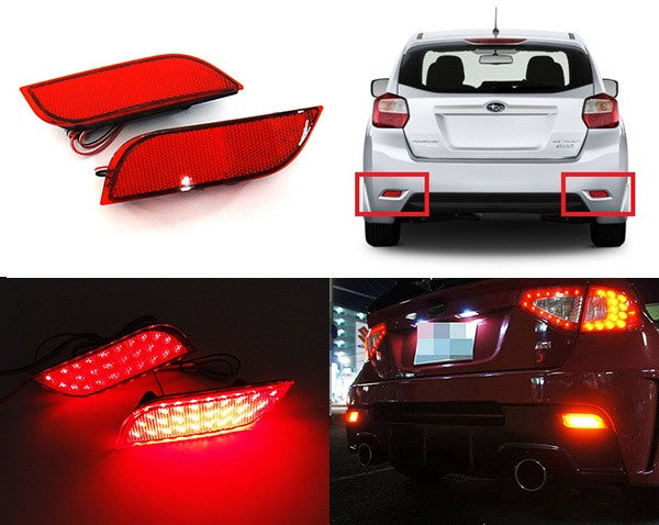 2x LED Bumper Reflector Assembly Red lens Tail Brake Light Red 2008+ Subaru Impreza