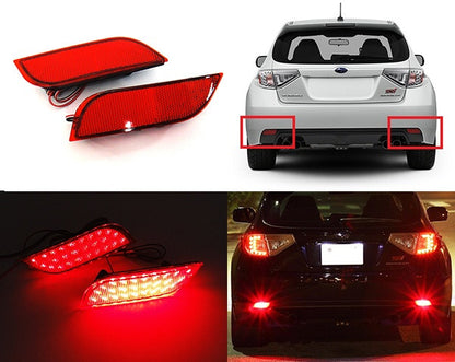 2x LED Bumper Reflector Assembly Red lens Tail Brake Light Red 2008+ Subaru Impreza