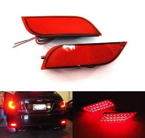 2x LED Bumper Reflector Assembly Red lens Tail Brake Light Red 2008+ Subaru Impreza