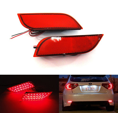2x LED Bumper Reflector Assembly Red lens Tail Brake Light Red 2008+ Subaru Impreza