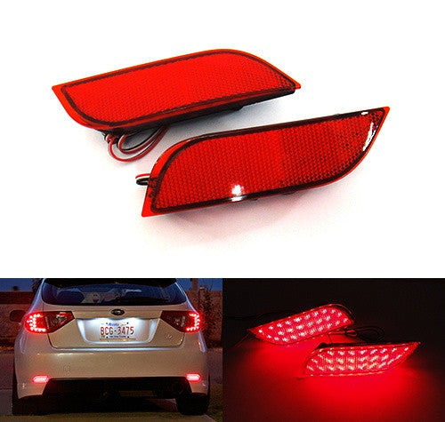 2x LED Bumper Reflector Assembly Red lens Tail Brake Light Red 2008+ Subaru Impreza