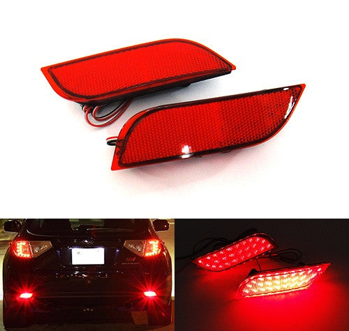 2x LED Bumper Reflector Assembly Red lens Tail Brake Light Red 2008+ Subaru Impreza