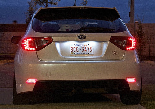 2x LED Bumper Reflector Assembly Red lens Tail Brake Light Red 2008+ Subaru Impreza