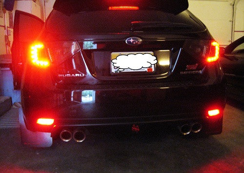 2x LED Bumper Reflector Assembly Black Smoked lens Tail Brake Light Red 2008+ Subaru Impreza