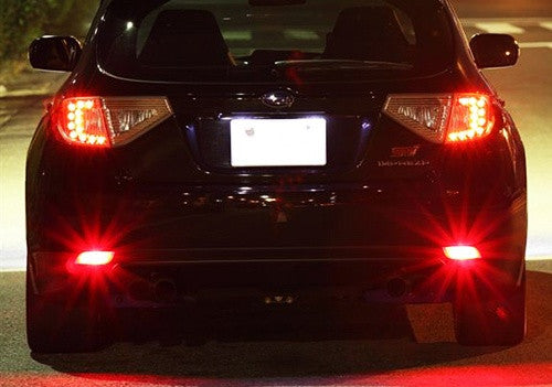 2x LED Bumper Reflector Assembly Black Smoked lens Tail Brake Light Red 2008+ Subaru Impreza
