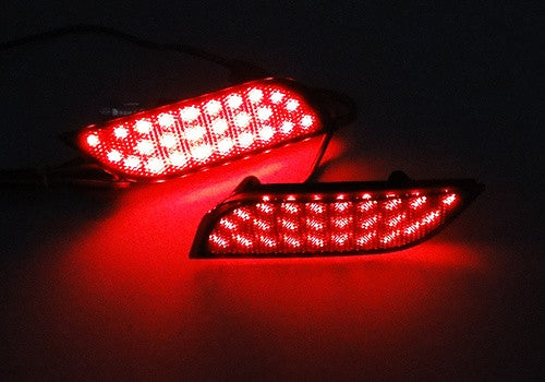 2x LED Bumper Reflector Assembly Black Smoked lens Tail Brake Light Red 2008+ Subaru Impreza