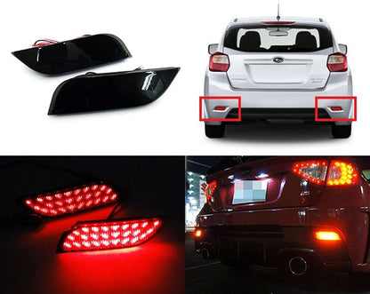 2x LED Bumper Reflector Assembly Black Smoked lens Tail Brake Light Red 2008+ Subaru Impreza