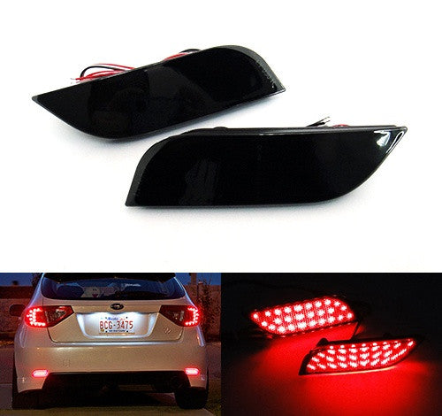 2x LED Bumper Reflector Assembly Black Smoked lens Tail Brake Light Red 2008+ Subaru Impreza