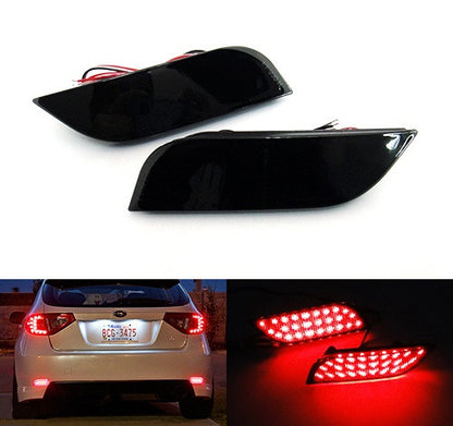 2x LED Bumper Reflector Assembly Black Smoked lens Tail Brake Light Red 2008+ Subaru Impreza
