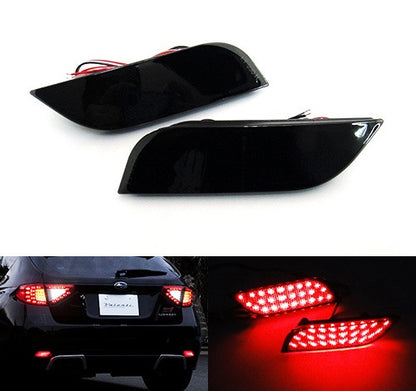 2x LED Bumper Reflector Assembly Black Smoked lens Tail Brake Light Red 2008+ Subaru Impreza