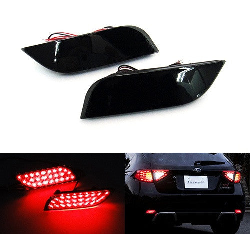 2x LED Bumper Reflector Assembly Black Smoked lens Tail Brake Light Red 2008+ Subaru Impreza