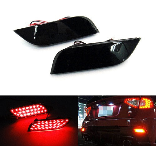 2x LED Bumper Reflector Assembly Black Smoked lens Tail Brake Light Red 2008+ Subaru Impreza