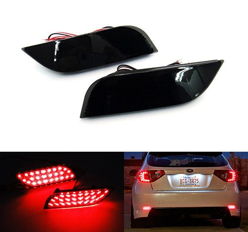2x LED Bumper Reflector Assembly Black Smoked lens Tail Brake Light Red 2008+ Subaru Impreza