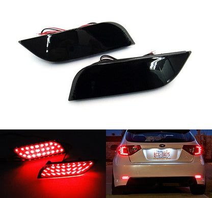2x LED Bumper Reflector Assembly Black Smoked lens Tail Brake Light Red 2008+ Subaru Impreza