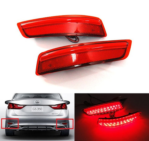 2x LED Bumper Reflector Assembly Red lens Tail Brake Light Red 2012+ Lexus ES GS Corolla