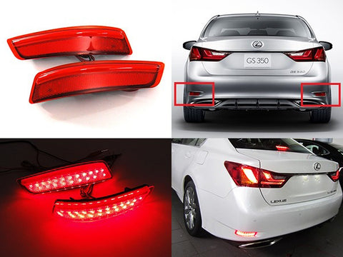 2x LED Bumper Reflector Assembly Red lens Tail Brake Light Red 2012+ Lexus ES GS Corolla