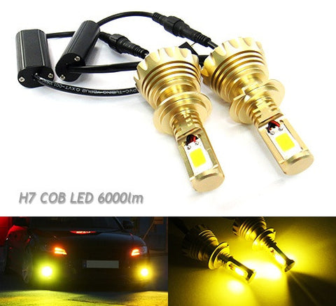 2 pieces of H7 (499) High Power COB LED HeadLight Fog Light bulb 60W 3000lm yellow