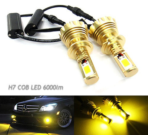 2 pieces of H7 (499) High Power COB LED HeadLight Fog Light bulb 60W 3000lm yellow