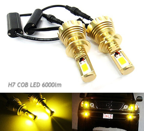 2 pieces of H7 (499) High Power COB LED HeadLight Fog Light bulb 60W 3000lm yellow