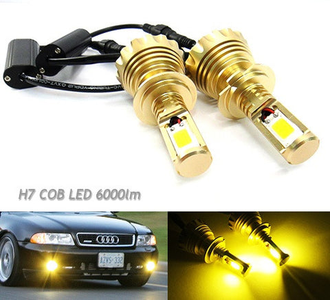 2 pieces of H7 (499) High Power COB LED HeadLight Fog Light bulb 60W 3000lm yellow