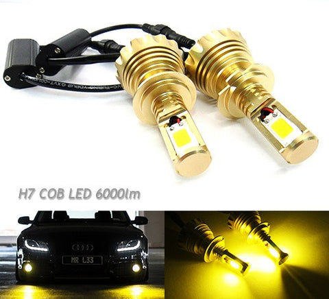 2 pieces of H7 (499) High Power COB LED HeadLight Fog Light bulb 60W 3000lm yellow