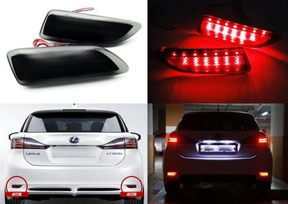 2x LED Bumper Reflector Black Smoked lens Tail Brake Light lamp Red 2011+ CT200h Corolla