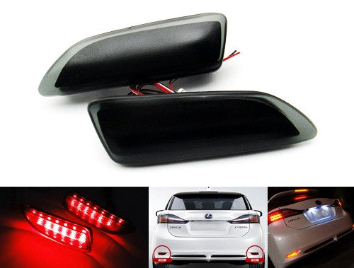 2x LED Bumper Reflector Black Smoked lens Tail Brake Light lamp Red 2011+ CT200h Corolla